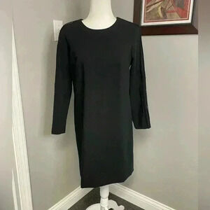 Banana Republic Thick Long Sleeve Lace Trim Dress Women Size 6 Black Stretch